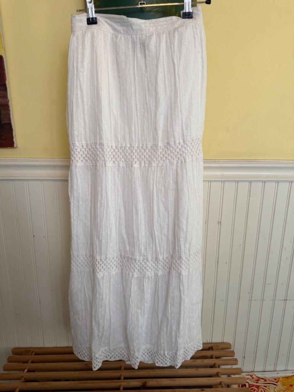 White Maxi Skirt With Crochet Lace Detailing My Collection Size 12 100% Cotton